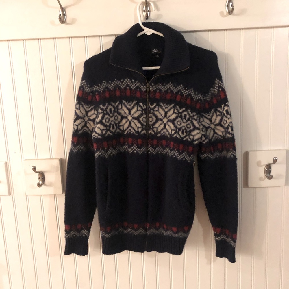 LLBEAN SIGNATURE, WOOL ZIP SWEATER WITH POCKETS. BLUE. SIZE MEDIUM.
